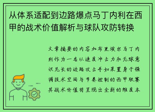 从体系适配到边路爆点马丁内利在西甲的战术价值解析与球队攻防转换 从体系适配到边路爆点马丁内利在西甲的战术价值解析与球队攻防转换